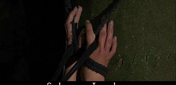  Sub slave silenced with dripping pain gets fucked tied in bondage wood